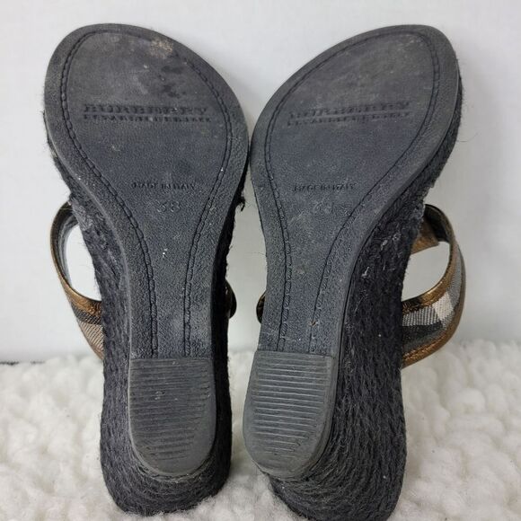 Burberry Womens Size 7.5 Metallic Bronze Leather Wedge Espadrille Thong - Picture 4 of 12